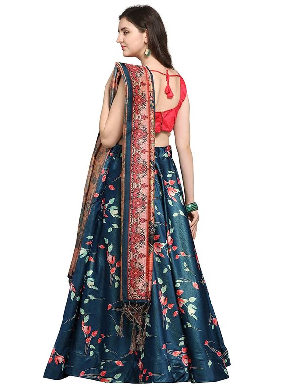 Bandhni Patola Type Digital Print Shiney Satin Croptop Lehenga Choli With Blouse For Women and Girls