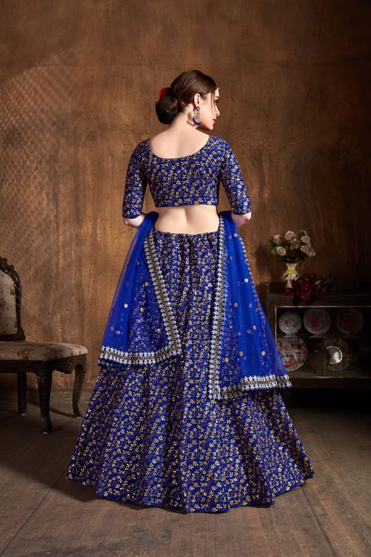 Royal Blue Women's Raw Silk Embroidery Lehenga Choli