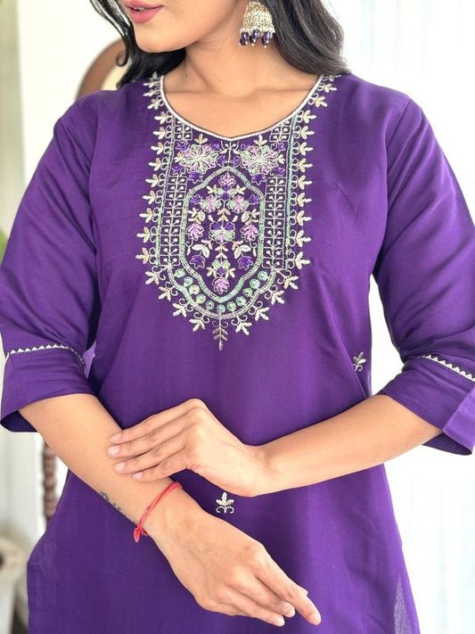 Purple Chanderi Viscose Straight Kurta