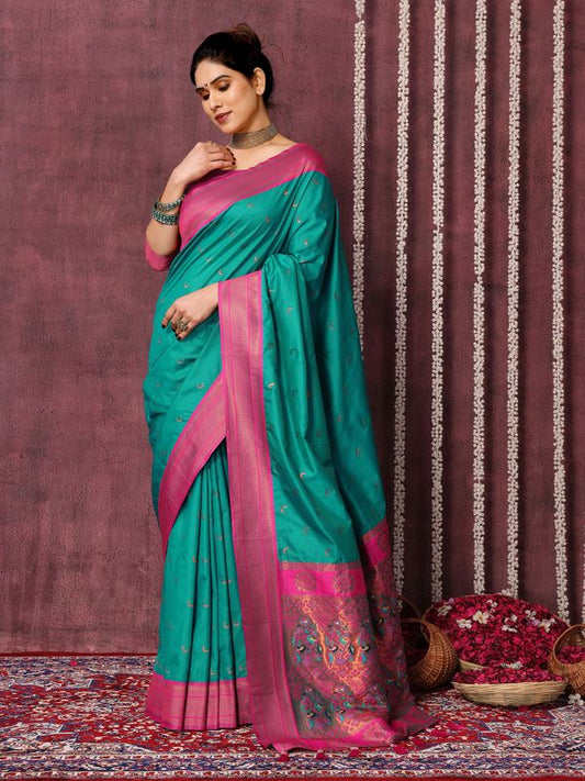 Rama Wevon Jari Designer Work Silk Blend Saree