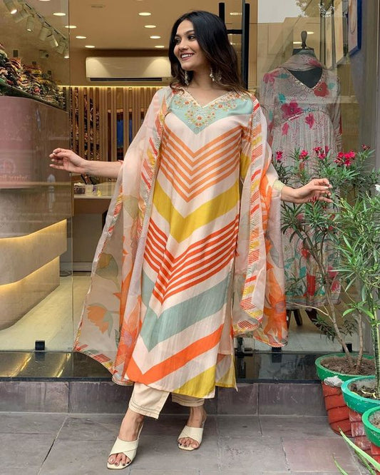 Orange Viscose Rayon Straight Kurta