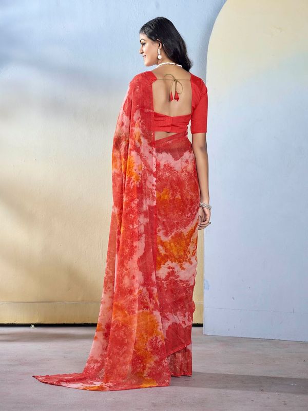 Maroon Color Beautiful Georgette Fabric Designer Printed Saree