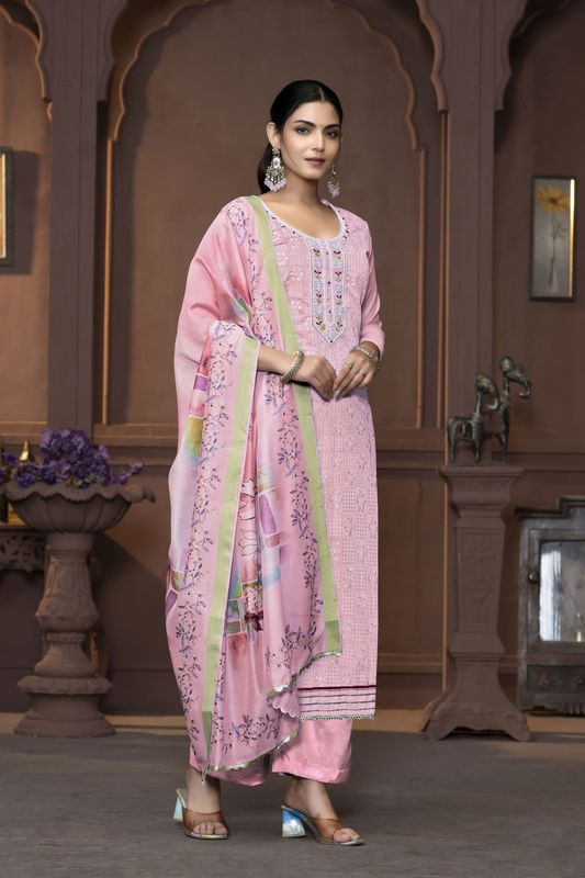 Pink Modal  Designer Printed With Hand Work Heavy Looks Traditional Salwar Suit For Indian Girls