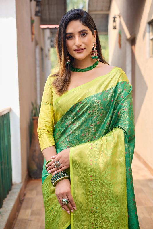 Green Wevon Jacquard Designer Kanjivaram Silk Saree