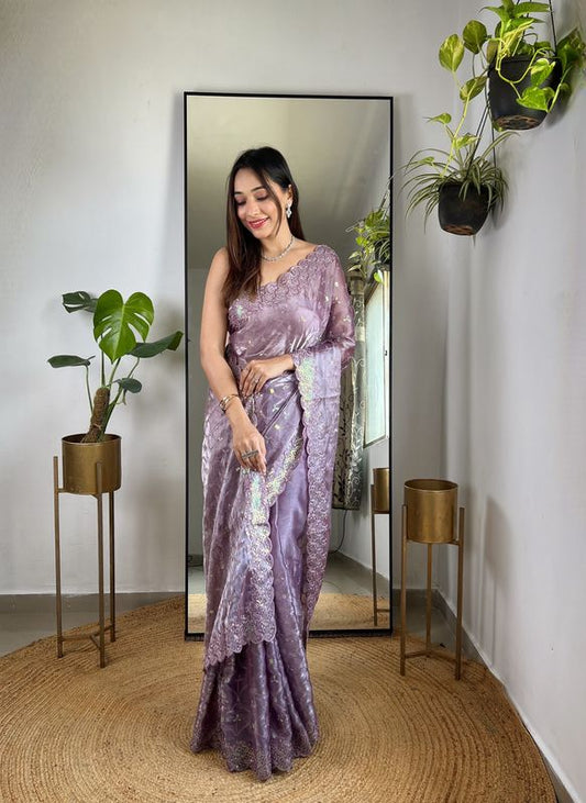 Purple Thread & Sequance Embroidery Work Jimmy Choo Saree