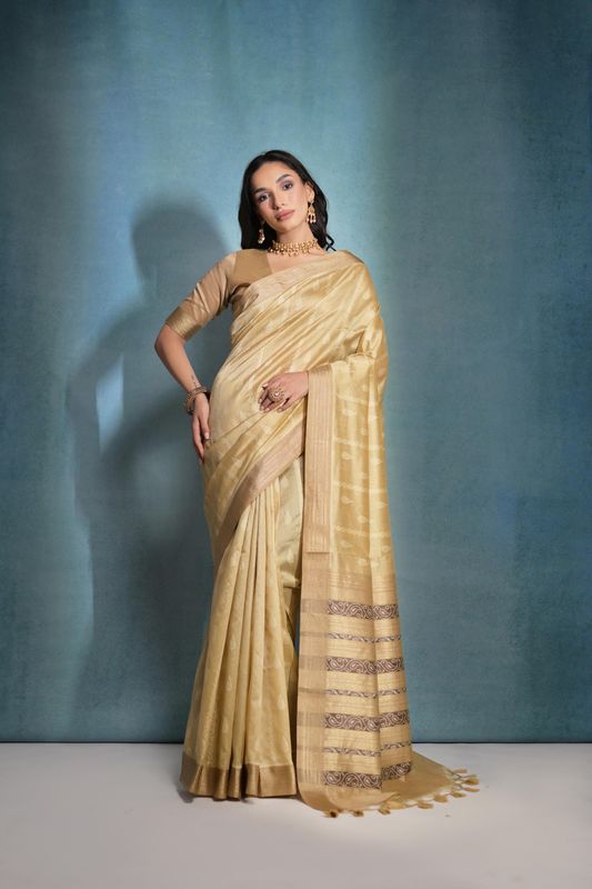 Cream Weaving Ikkat Designer Tusser Silk Saree