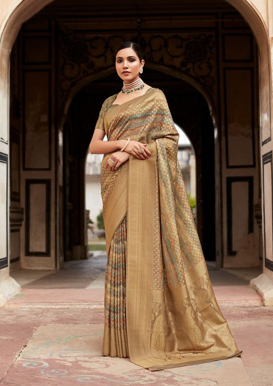 Green Weaving Border Designer & Digital Printed Tissue Silk Saree