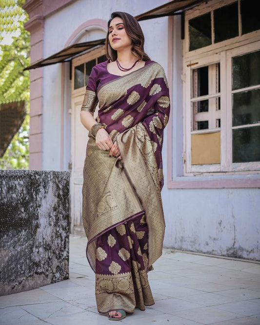 Wine Wevon Jari Designer Chanderi Silk Saree