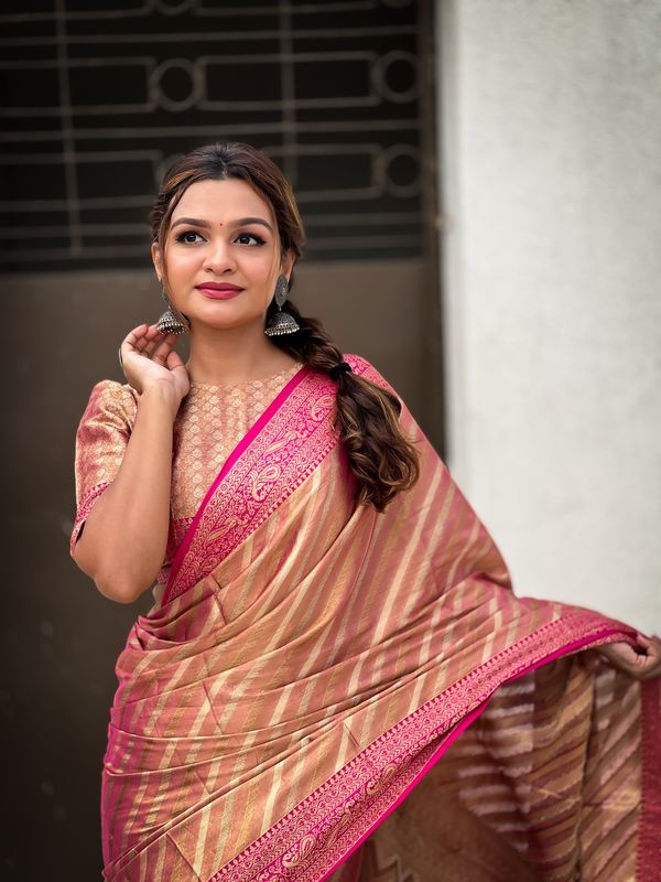 Pink Wevon Laheriya Designer Jari Tissue Saree