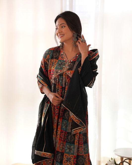 Multi Chanderi A-Line Kurta