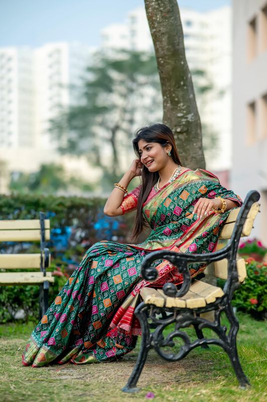 Green Wevon Meenakari Designer Banarasi Silk Saree