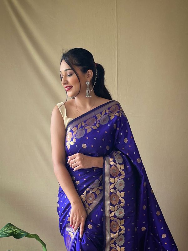 Voilet Weaving Jacquard Jari Designer Soft Silk Saree