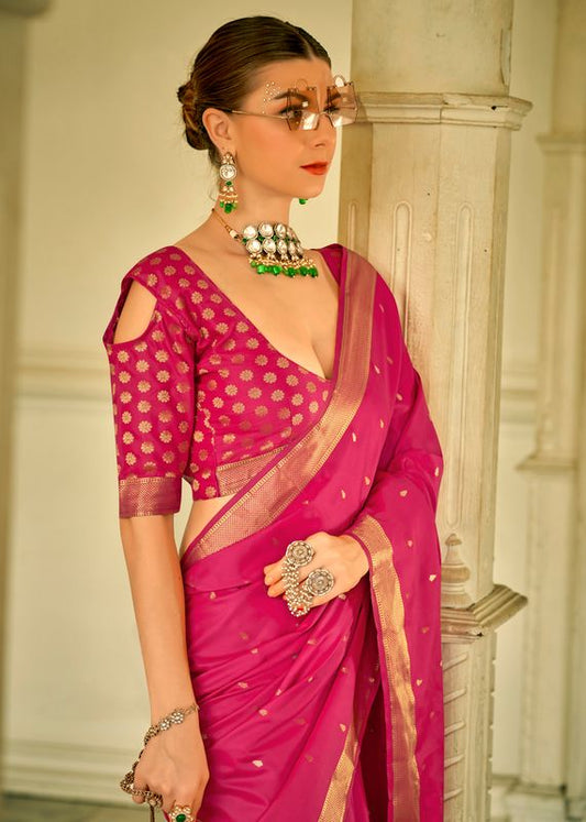 Pink Weaving Jari Designer Satin Silk Saree