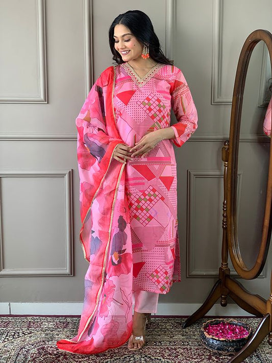 Pink Embroidered Kurta Sets