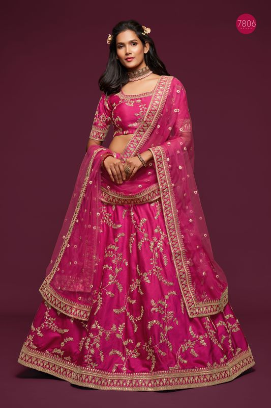 Pink Women's Art Silk Embroidery Lehenga Choli