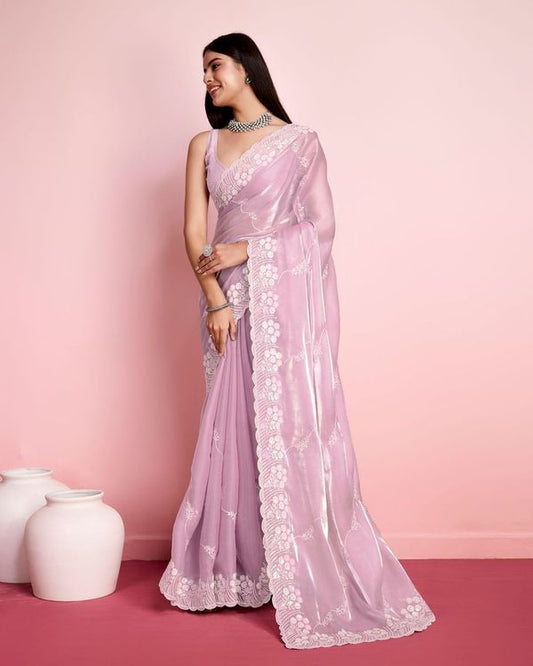 Pink Sequance Embroidery Work Jimmy Choo Saree