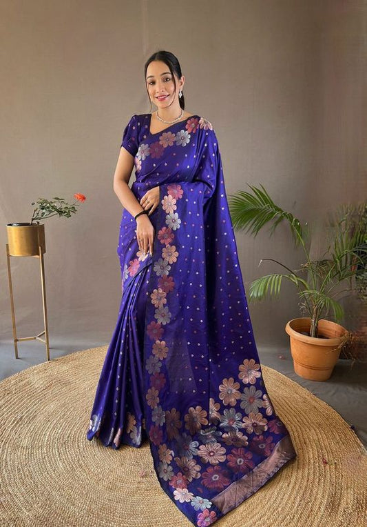 Voilet Weaving Jacquard Jari Designer Soft Silk Saree