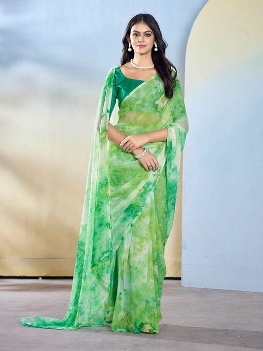 Sea Green Designer Printed Georgette Saree