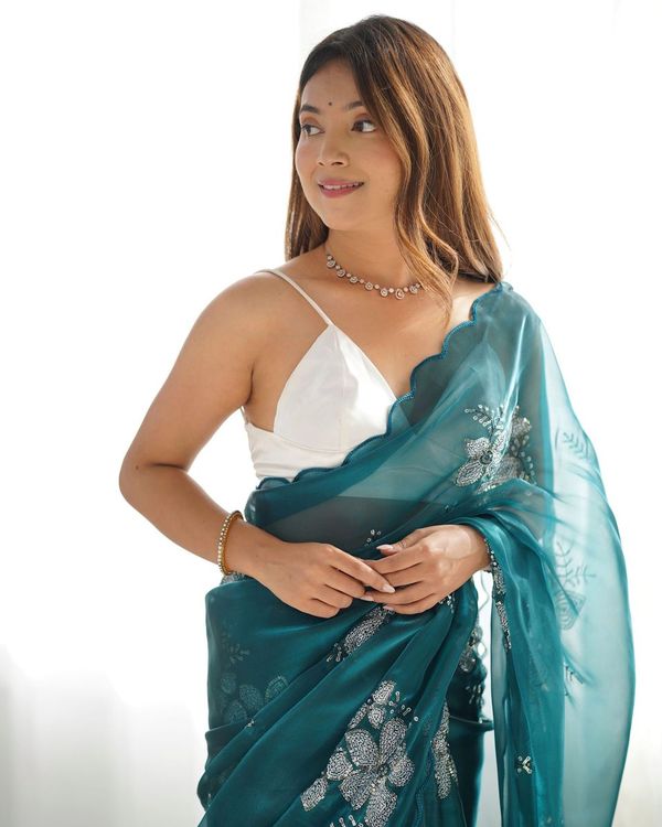 Rama Color Bollywood Style Designer Sequance Embroidery Work Jimmy Choo Saree
