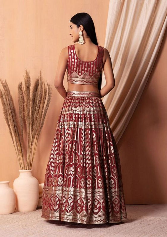 Maroon Color Sequins Embroidered Bridesmaid Ceremonial Lehenga Choli