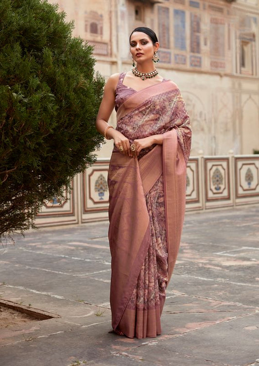 Purple Weaving Border Designer & Digital Printed Tissue Silk Saree