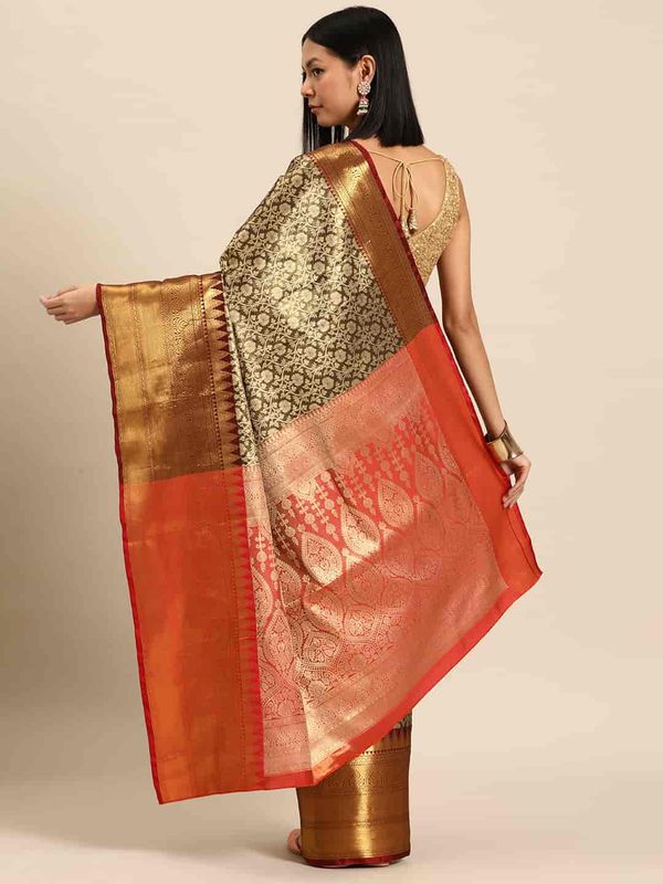 Black Floral Zari Art Silk Brocade Saree