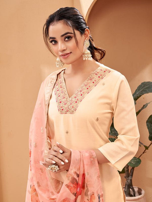 Cream Embroidered Kurta Sets