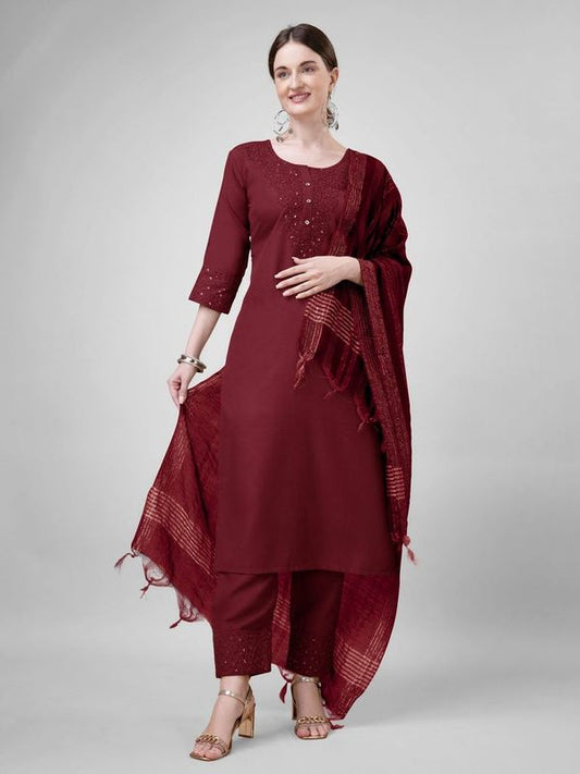 Maroon Cotton Blend Ethnc Formal Looks Stitched Salwar Kameez