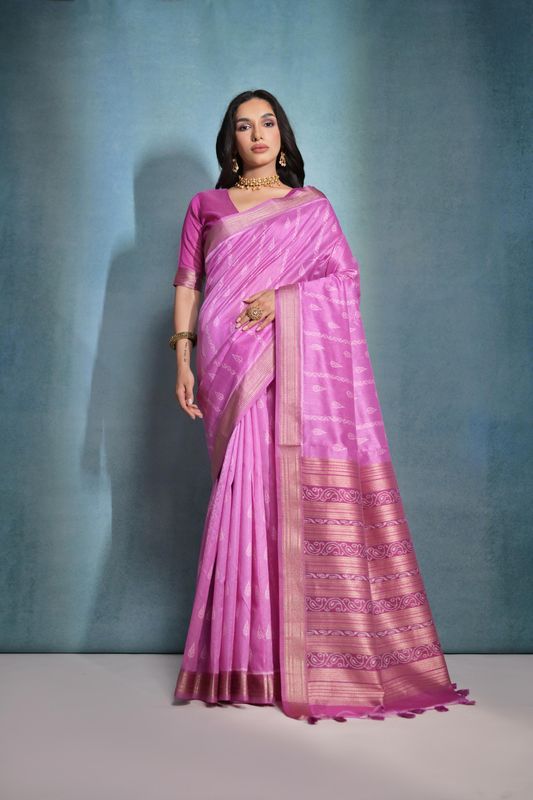 Pink Weaving Ikkat Designer Tusser Silk Saree