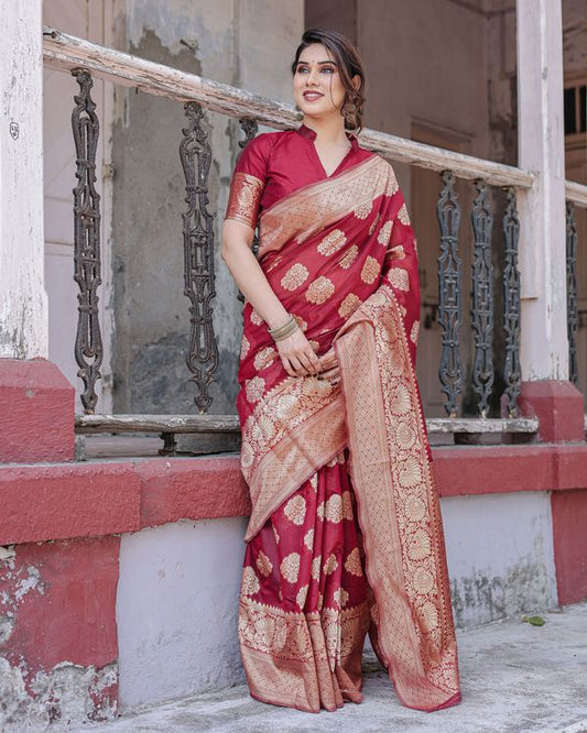 Maroon Wevon Jari Designer Chanderi Silk Saree