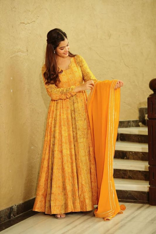 yellowHeavy GeorgetteKurtas