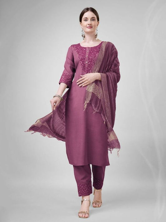 Wine Cotton Blend Ethnc Formal Looks Stitched Salwar Kameez