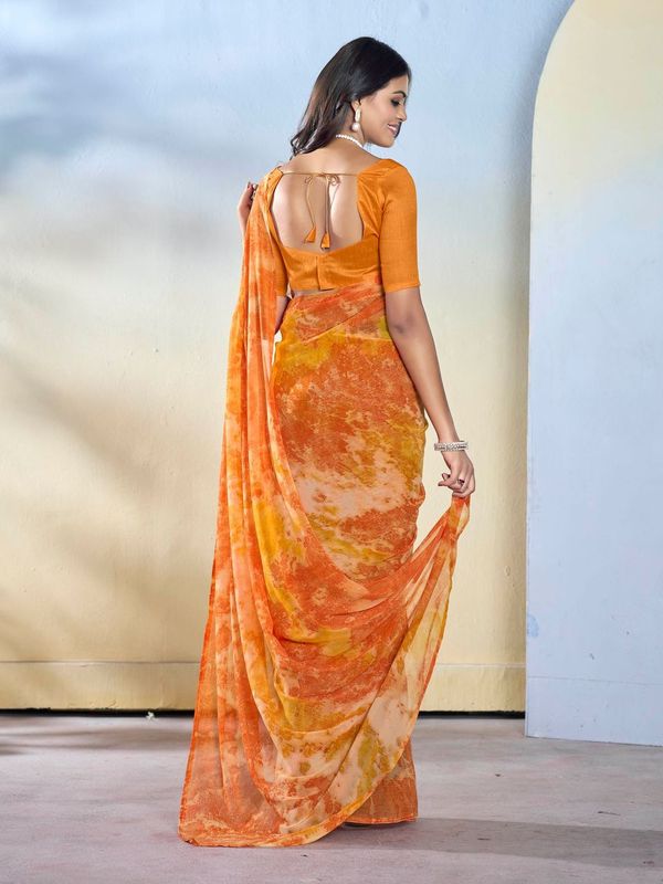 Orange Color Beautiful Georgette Fabric Designer Printed Saree
