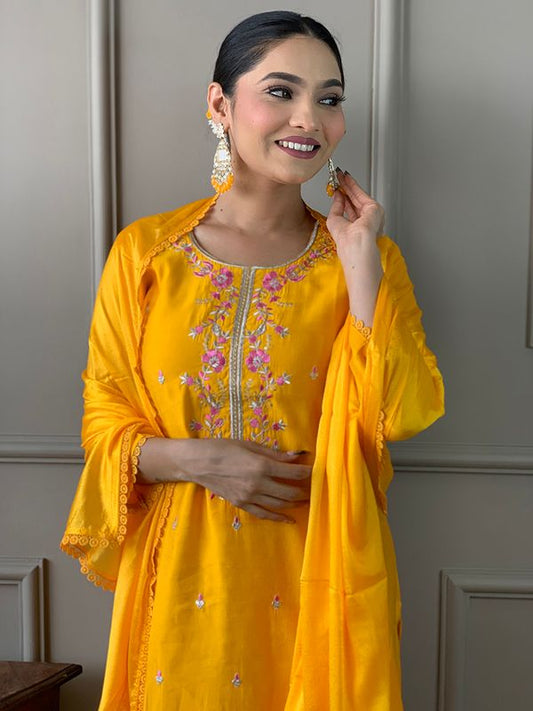 Yellow Embroidered Kurta Sets