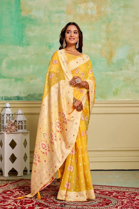 Yellow Wevon Designer Cotton Saree