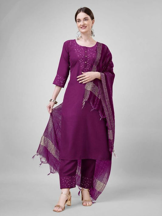 Purple Cotton Blend Ethnc Formal Looks Stitched Salwar Kameez