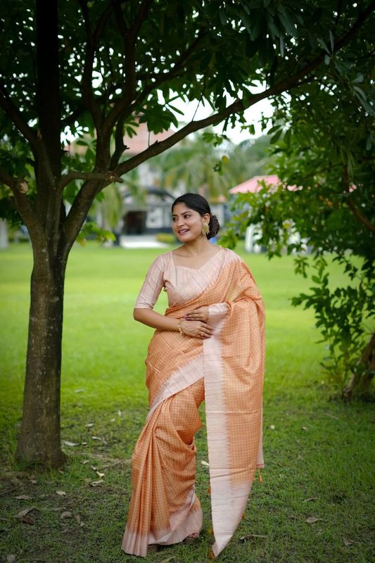 Yellow Color Wevon Kantha Designer Tussare Silk Saree With Printed Design