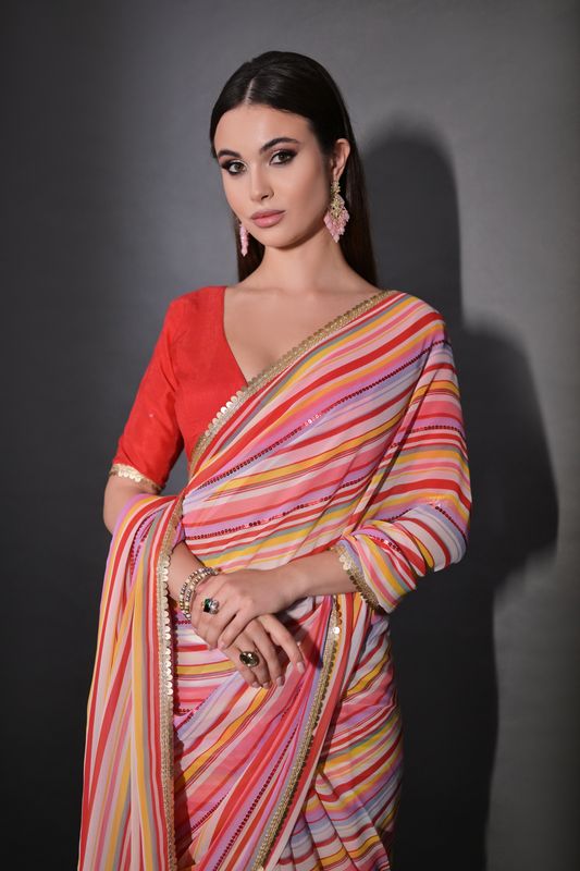 Multy Sequance Lining Embroidery Work Georgette Saree