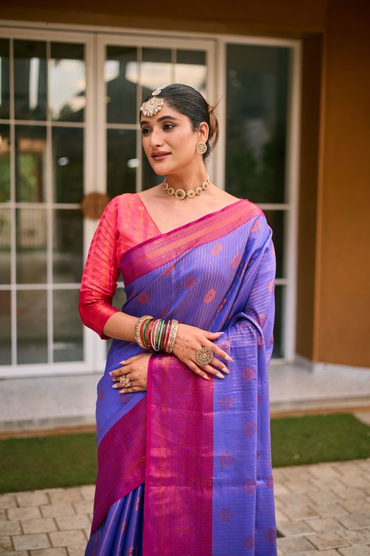 Lavender Wevon Jari Designer Kanchi Silk Saree