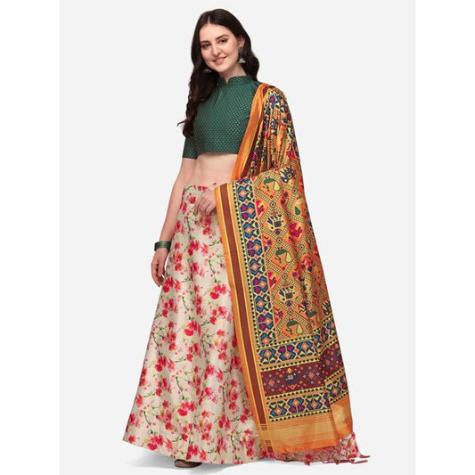 Digital Print Satin Silk Fabric Stitched Lehenga Choli With Jequared Blouse and Assami Silk Thread Work Dupatta For Women and Girls In Festive Party And Traditional Wear