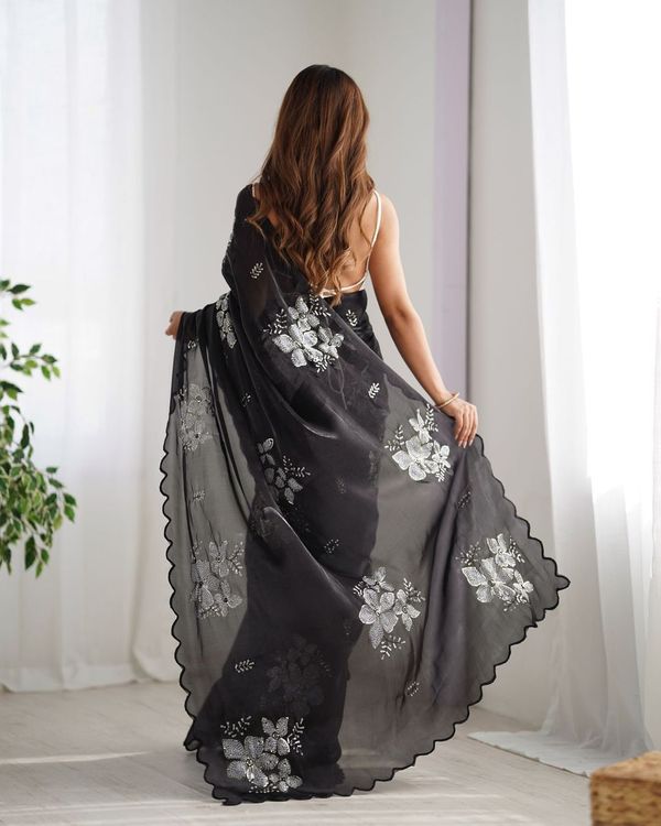 Black Color Bollywood Style Designer Sequance Embroidery Work Jimmy Choo Saree