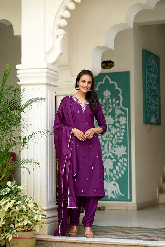 Purple Chanderi Viscose Straight Kurta