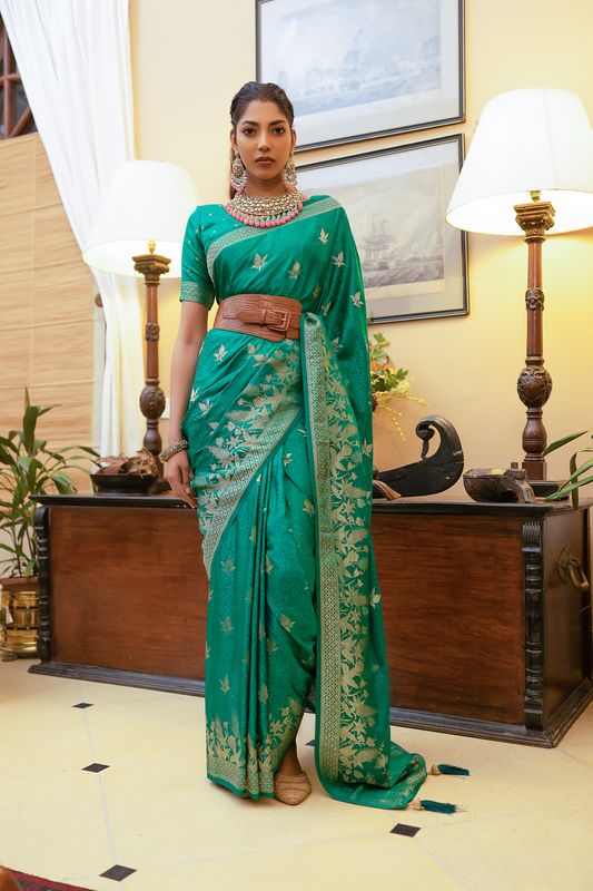 Sea Green Zari Woven Satin Silk Saree