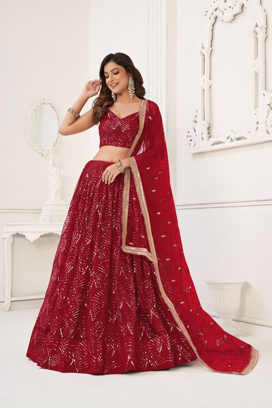 Maroon Color Glamorous Heavy Embroidery Work Wedding Reception Wear Bridesmaid Lehenga