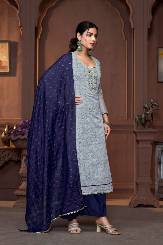 Sky Blue Modal Designer Printed With Hand Work Ethnic Designer Salwar Kameez