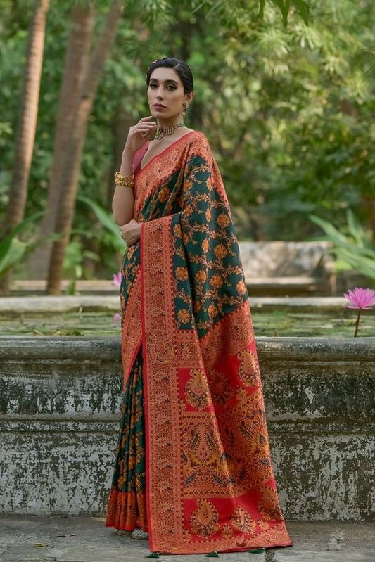 Btgreen All Over Flower With Jal Thread Woven Saree With Thread Woven Pallu Saree