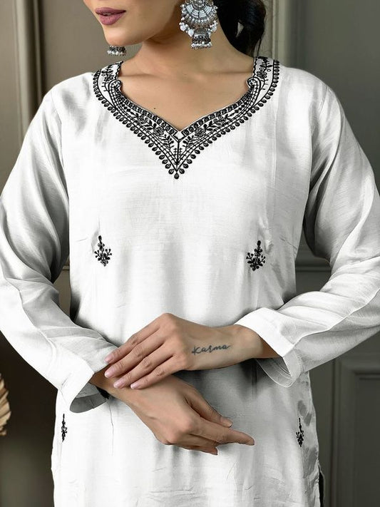 White Viscose Straight Kurta