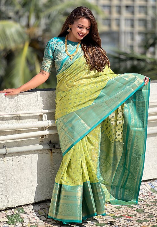 Green Wevon Jari Designer Tissue Silk Saree