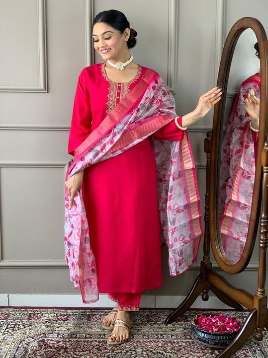 Red Chanderi Silk Straight Kurta