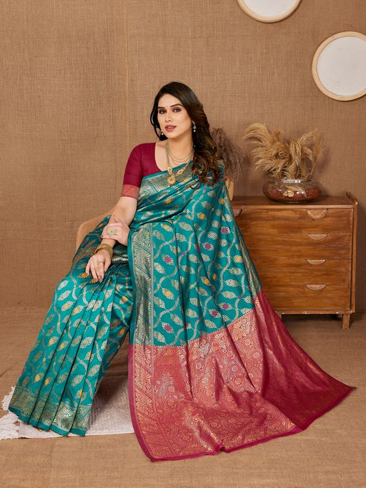 Blue Weaving Jari Designer Banarasi Silk Saree